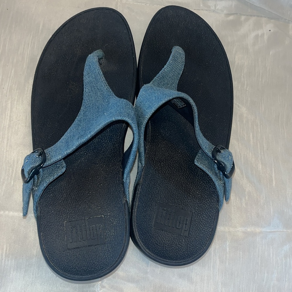 FitFlop The Skinny Denim Toe-Thong Sandals Women’s Size 6 Comfort Flip Flops - Picture 6 of 10